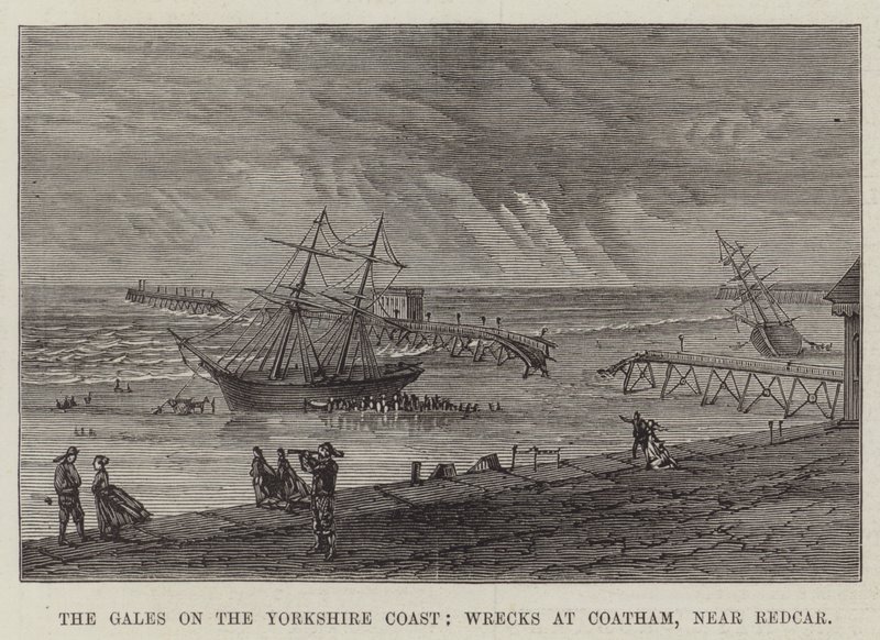 The Gales på Yorkshire Coast, vrag ved Coatham, nær Redcar (gravering) af English School