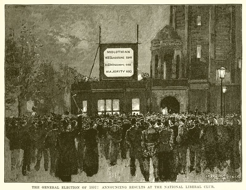 Folketingsvalget 1892: Meddelelse af resultater ved National Liberal Club af English School