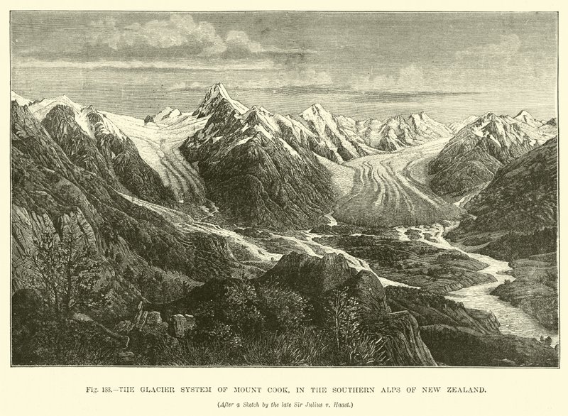 The Glacier system of Mount Cook, in the Southern Alps of New Zealand  af English School