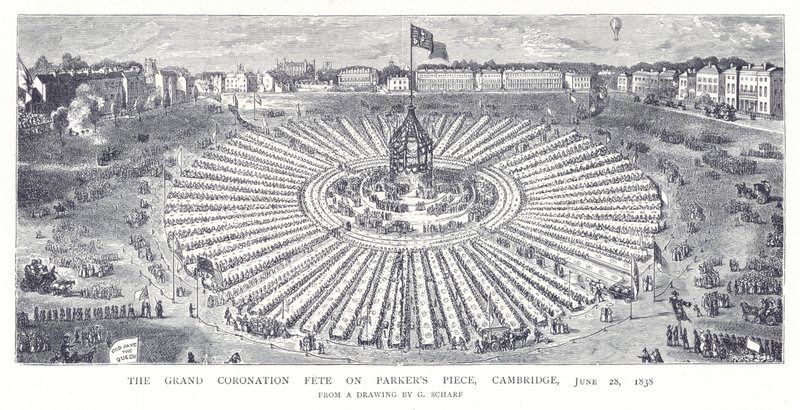 Den store kroningsfest på Parkers Piece, Cambridge, 28. juni 1838 af English School