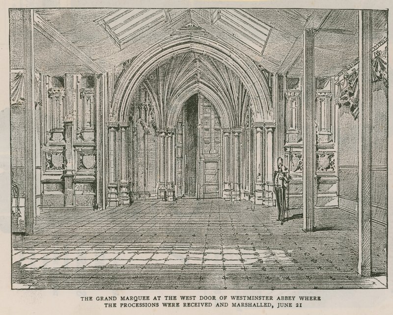 The Grand Marquee ved West Door af Westminster Abbey af English School