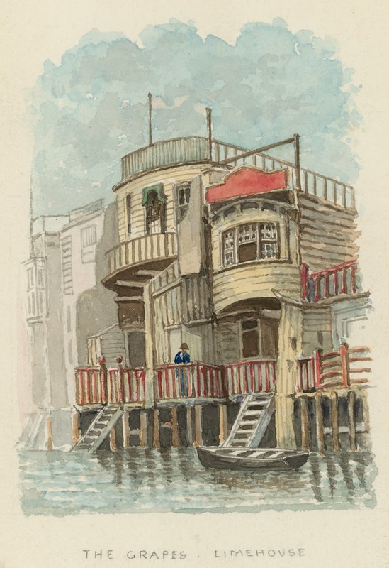 The Grapes, Limehouse, London (wc på papir) af English School