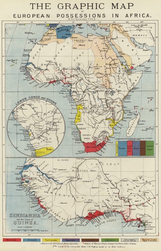 Det grafiske kort over europæiske besiddelser i Afrika af English School