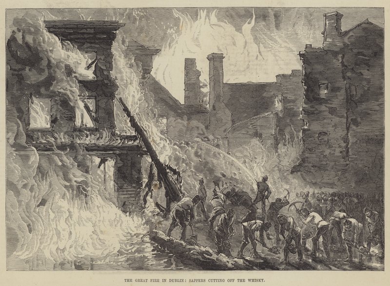 The Great Fire i Dublin, Sappers skærer whiskyen af (gravering) af English School