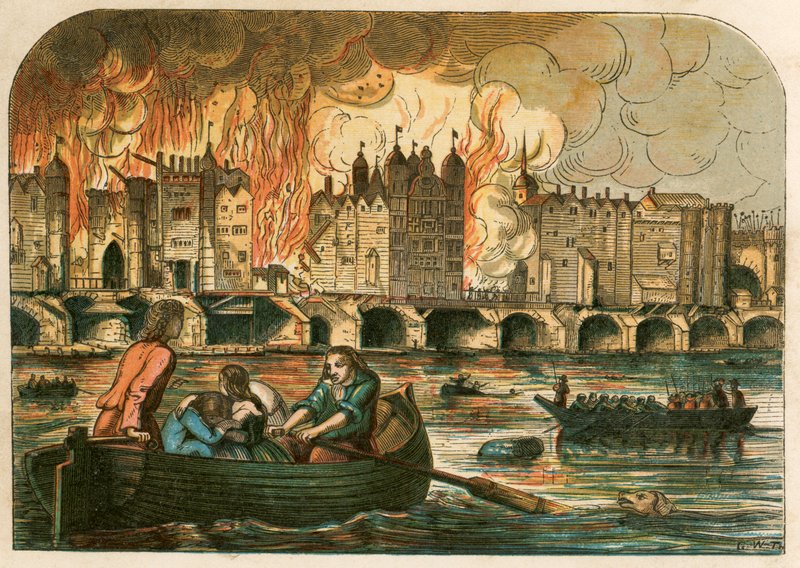 Den store brand i London, 1666 af English School