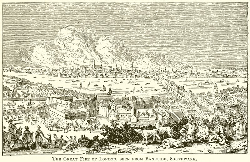 The Great Fire of London, set fra Bankside, Southwark af English School