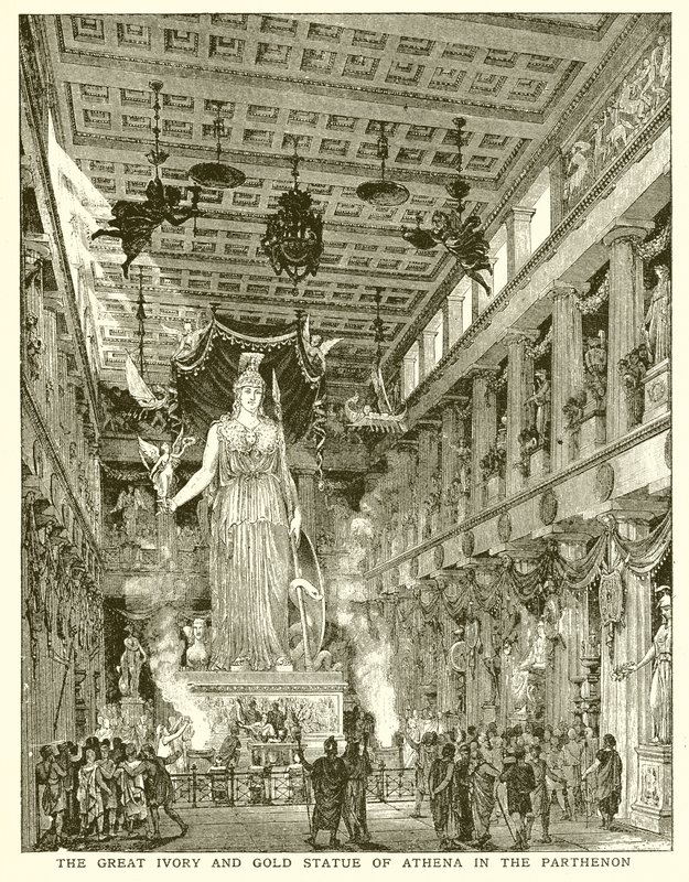 Den store elfenbens- og guldstatue af Athena i Parthenon af English School