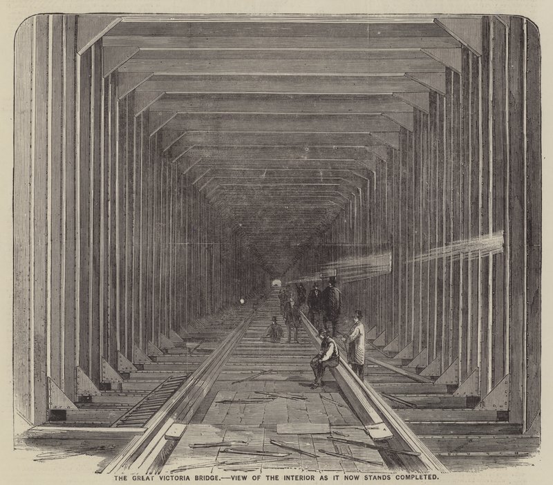 The Great Victoria Bridge, View of the Interior as it Now Stands Completed (gravering) af English School