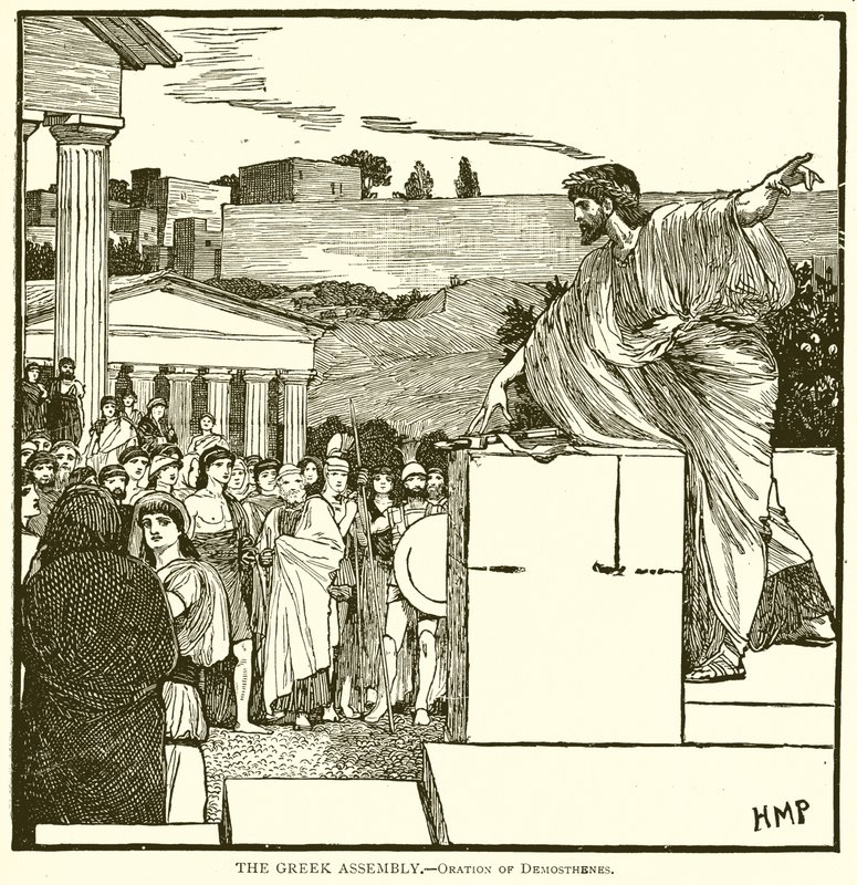 Den græske forsamling.--Oration af Demosthenes af English School