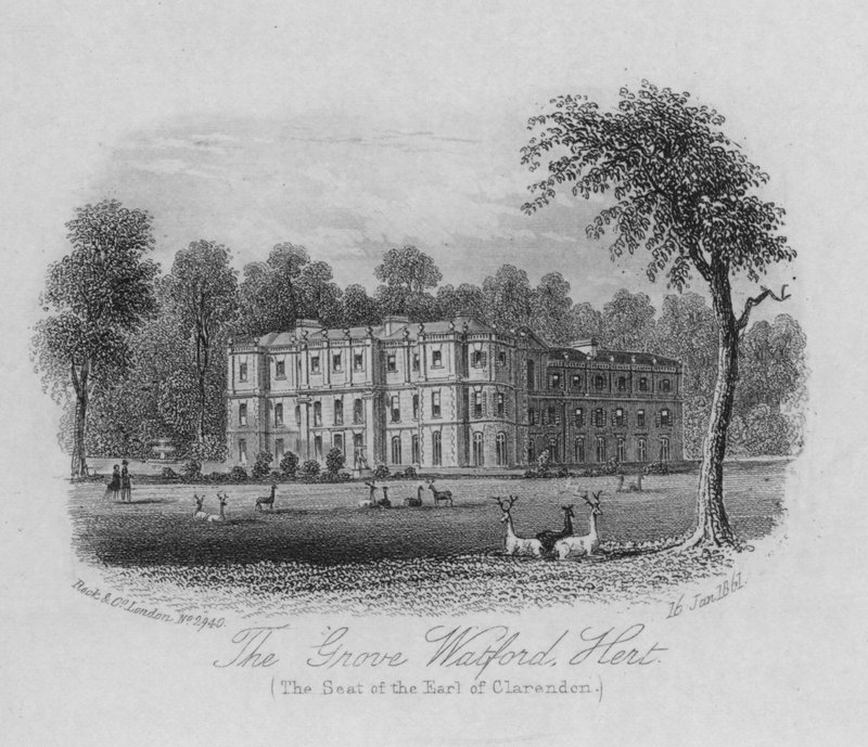 The Grove Watford, Hertfordshire, sæde for jarlen af Clarendon (gravering) af English School