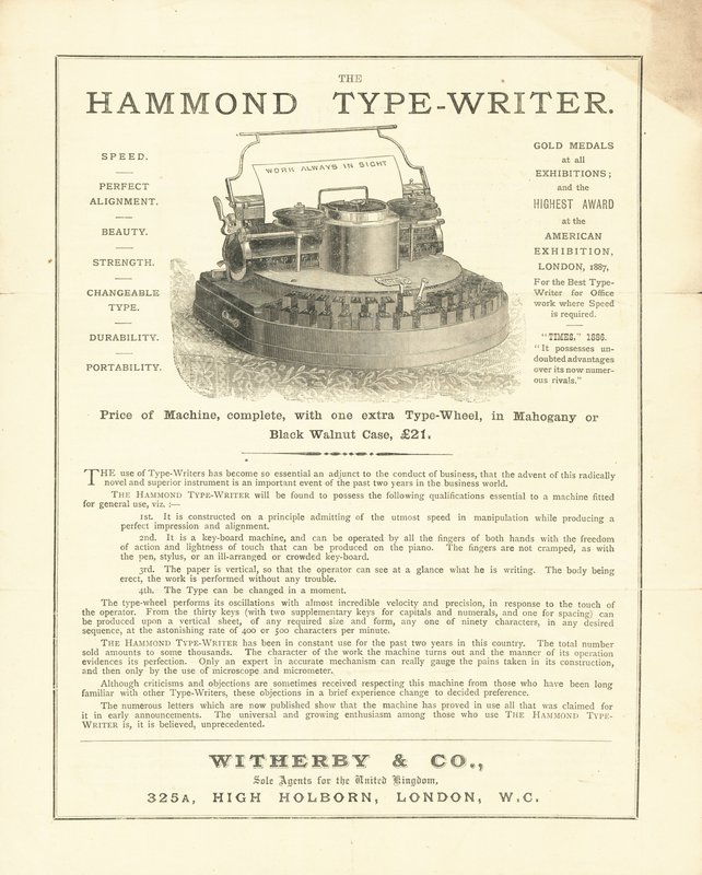 Hammond Type-Writer fra Wetherby & Co, High Holborn, London af English School