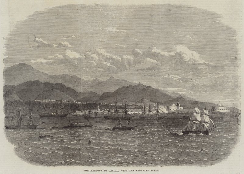Havnen i Callao, med den peruvianske flåde (gravering) af English School