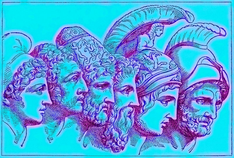 The Heroes of the Trojan War: Paris, Diomedes, Odysseus, Nestor, Achilles, Agamemnon, illustration fra The Illustrated History of the World, udgivet ca. 1880 (digitalt forbedret billede) af English School