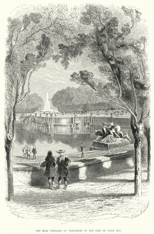 De høje terrasser i Versailles på Louis XIV