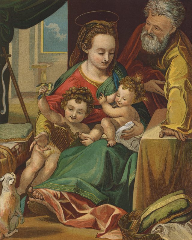 Den hellige familie (farvelitografi) af English School