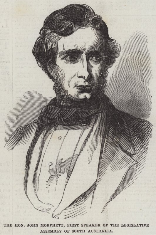 Den ærede John Morphett, første taler for den lovgivende forsamling i South Australia (gravering) af English School