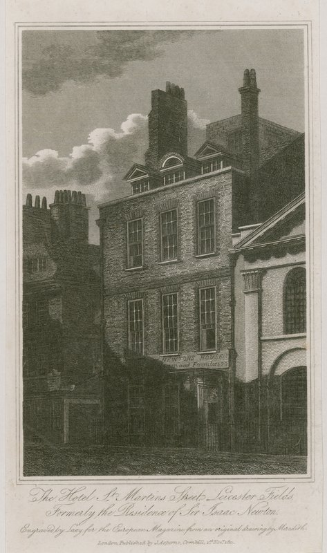 Hotellet, St Martins Street, Leicester Square, London; tidligere residens for Sir Isaac Newton af English School