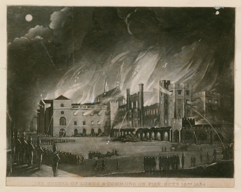 Houses of Lords and Commons i brand, 16. oktober 1834 af English School