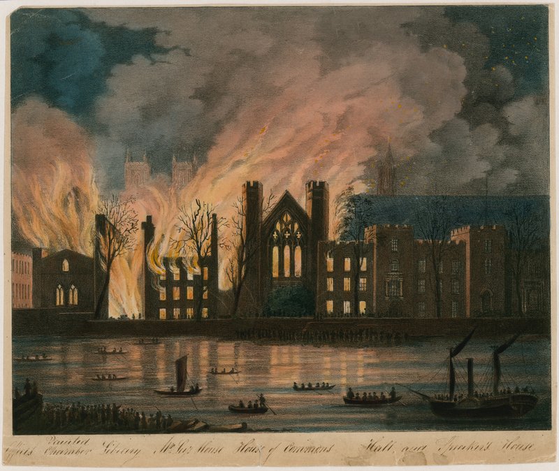 Houses of Lords and Commons i brand, 16. oktober 1834 af English School