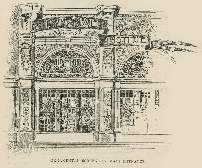 The Imperial Institute: Ornamentale skærme i hovedindgangen af English School