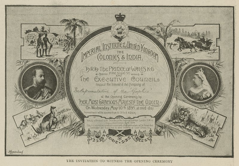 The Imperial Institute: Invitationen til at overvære åbningsceremonien af English School