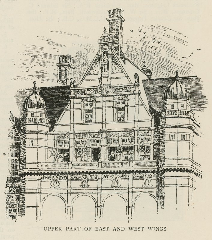 The Imperial Institute: Øvre del af øst- og vestfløjen af English School