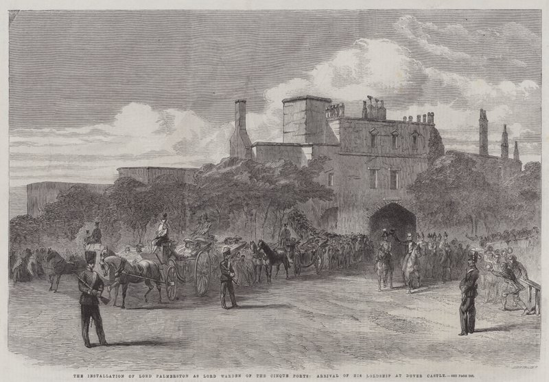 Installationen af Lord Palmerston som Lord Warden af Cinque Ports, Ankomst af Hans Herredømme til Dover Castle (gravering) af English School