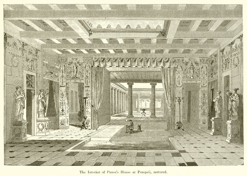 Det indre af Pansas House i Pompeji, restaureret af English School