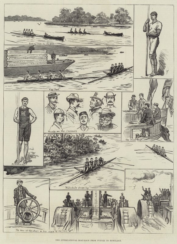 Det internationale bådkapløb fra Putney til Mortlake (gravering) af English School