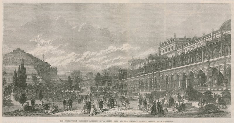 The International Exhibition Galleries, Royal Albert Hall og Horticultural Societys Gardens, South Kensington af English School