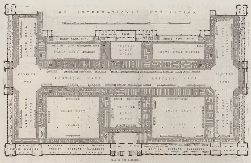 Den internationale udstilling, plan for gallerierne (gravering) af English School