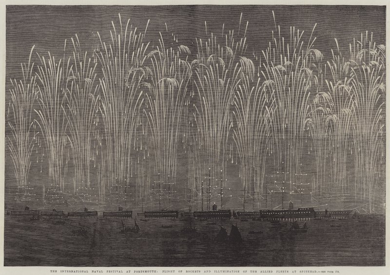 International Naval Festival i Portsmouth, Flight of Rockets og Illumination of the Allied Fleets at Spithead (gravering) af English School