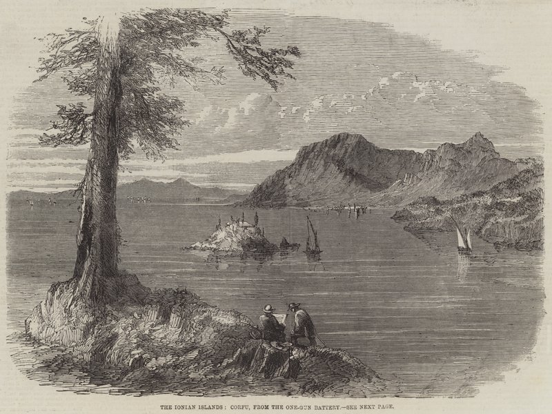 De Ioniske Øer, Korfu, fra One-Gun Battery (gravering) af English School