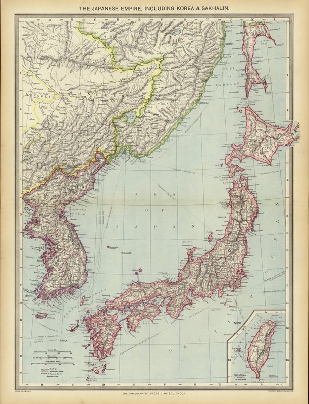 Det japanske imperium, inklusive Korea og Sakhalin (farve litho) af English School