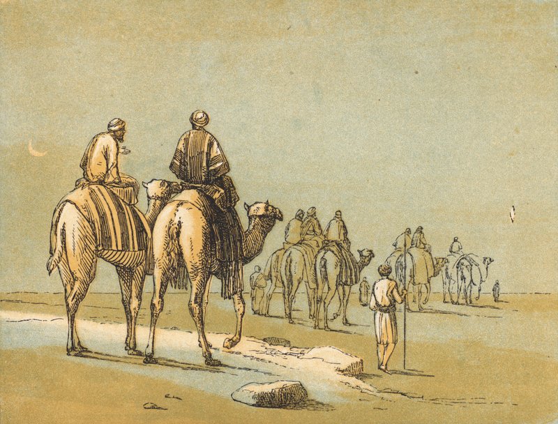 Vismændenes rejse (farvet gravering) af English School