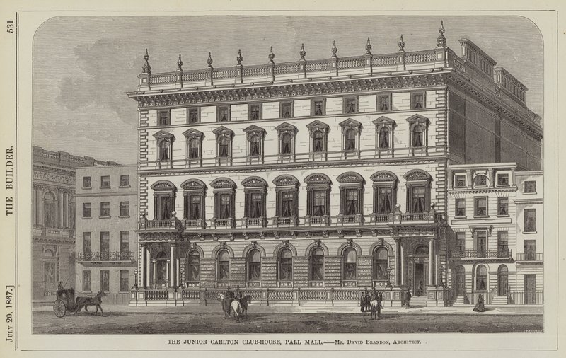 The Junior Carlton Club-House, Pall Mall, Mr. David Brandon, arkitekt (gravering) af English School