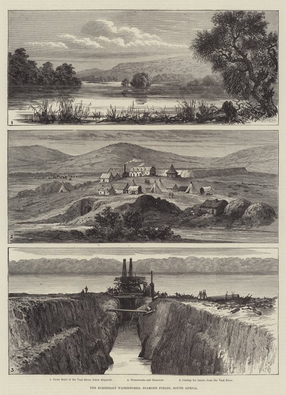 Kimberley Waterworks, Diamond Fields, Sydafrika (gravering) af English School