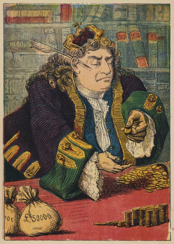 Kongen tæller sine penge (farve litho) af English School
