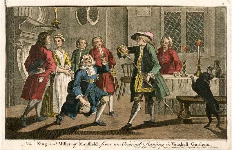 Kongen og mølleren af Mansfield, fra et originalt maleri i Vauxhall Gardens af English School