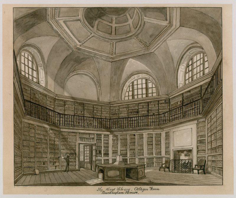 The Kings Library, Octagon Room, Buckingham Palace (wc på papir) af English School