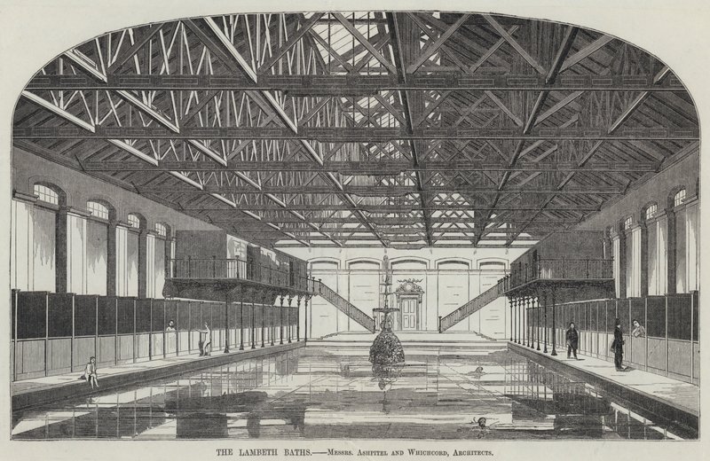 The Lambeth Baths (gravering) af English School