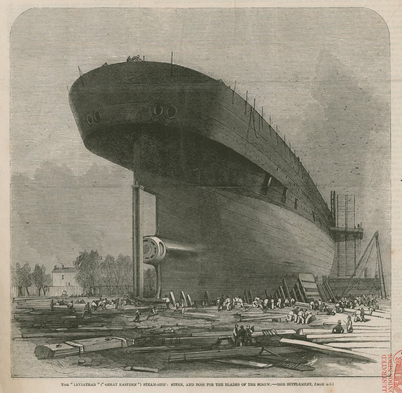 Leviathan (Great Eastern) dampskibet; agterstævn og nav til skruens blade af English School
