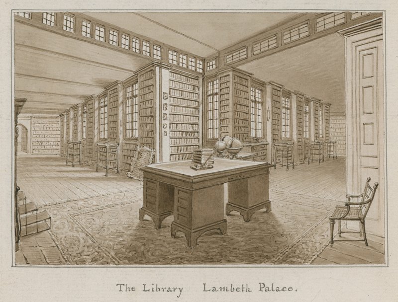 The Library, Lambeth Palace, London (wc på papir) af English School