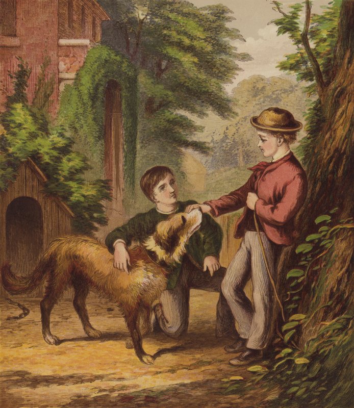 Den lille hund Trusty (farvelitografi) af English School
