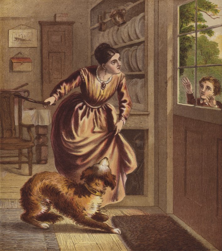 Den lille hund Trusty (farvelitografi) af English School