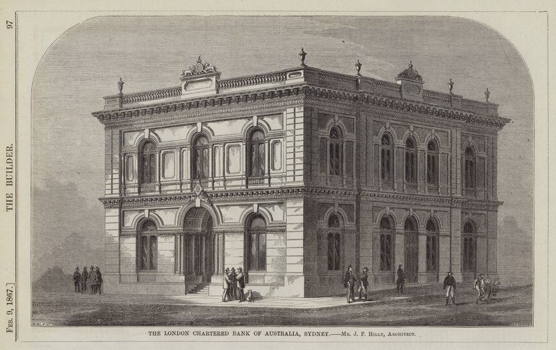 The London Chartered Bank of Australia, Sydney, Mr J F Hilly, arkitekt (gravering) af English School