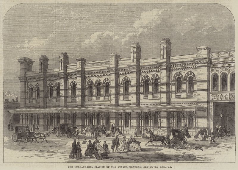Ludgate-Hill Station i London, Chatham og Dover Railway (gravering) af English School