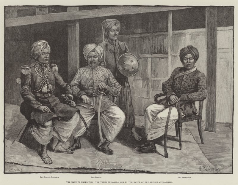 Manipur-ekspeditionen, de tre fanger nu i hænderne på de britiske myndigheder (gravering) af English School