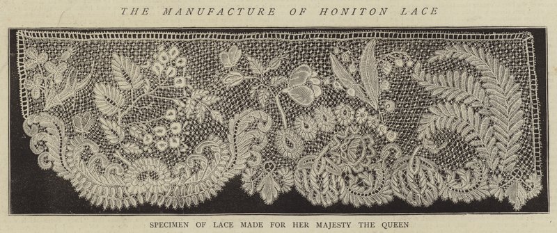 Fremstillingen af Honiton Lace (gravering) af English School
