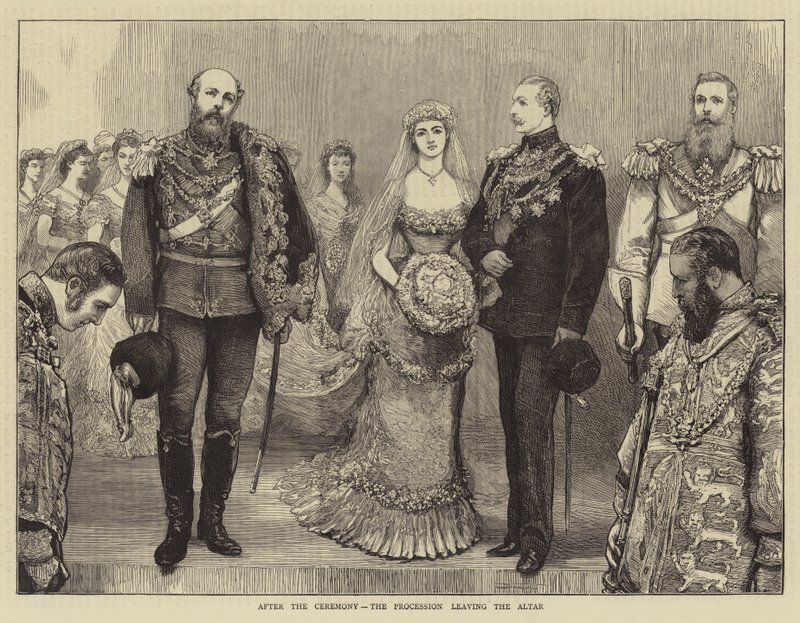 Ægteskabet med hertugen af Connaught, efter ceremonien, processionen, der forlader alteret (gravering) af English School